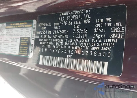 2022 Kia Telluride Lx z USA, uszkodzony, nr VIN 5XYP24HC0NG238530